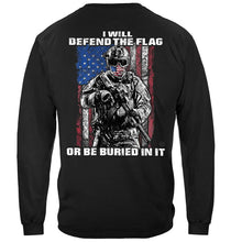 Load image into Gallery viewer, American Flag Defend Or Be Buried Or Be Buried In It Premium Long Sleeves