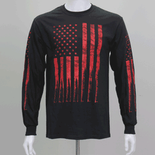 Load image into Gallery viewer, Red Flag Bullets Long Sleeve Shirt with Flag on Sleeves