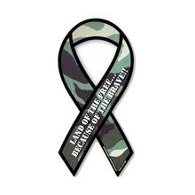 Load image into Gallery viewer, United States Patriotic Land of the Free Green Camo Ribbon Magnet (3.88" x 8")