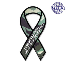 Load image into Gallery viewer, United States Patriotic Land of the Free Green Camo Ribbon Magnet (3.88" x 8")