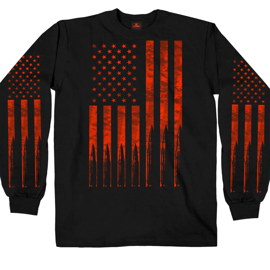Red Flag Bullets Long Sleeve Shirt with Flag on Sleeves