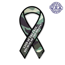 Load image into Gallery viewer, United States Patriotic Land of the Free Green Camo Ribbon Magnet (3.88&quot; x 8&quot;)
