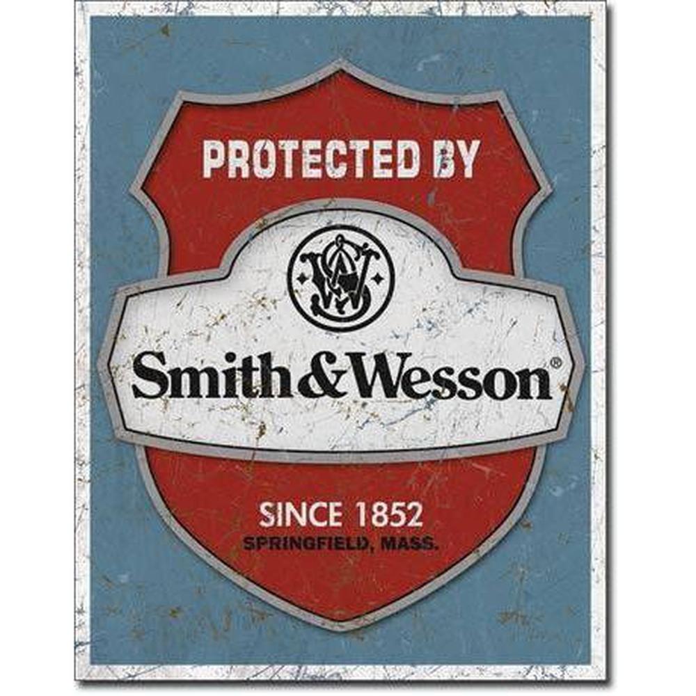 Smith & Wesson - Protected By Tin Sign-Military Republic